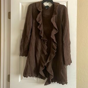 Brown Ruffle Neck Wool Blend Sweater